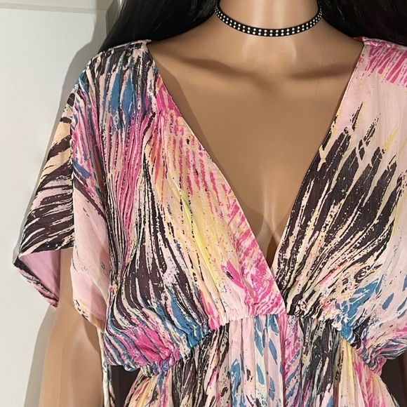 Shoreline Splash of Color Tropical Print With V Neck - Layered Summer Dress - Picture 2 of 6